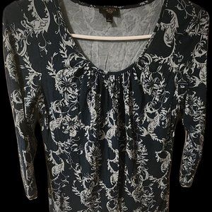 Talbots Petites S Teal Floral Scoopneck Popover Blouse